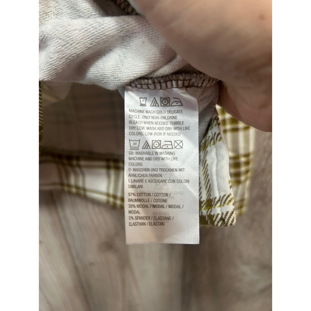 AnyBody Womens Large Plaid Long Sleeve Crew Neck Top Olive Green Cream Cotton - Picture 5 of 7